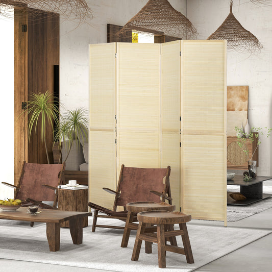 HOMCOM Room Divider, Freestanding Privacy Screen, 4 Panel Folding, 180 x 180cm, Natural