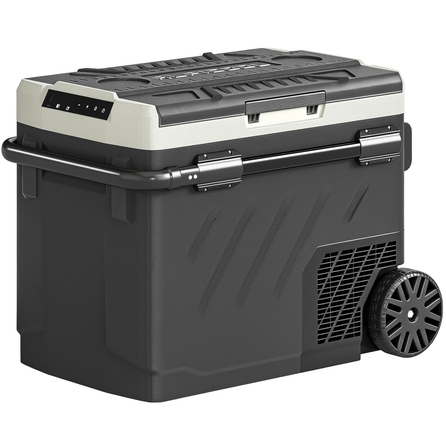Outsunny 49L Compressor Car Fridge Freezer, Dual Zone Camping Refrigerator with App Control, Telescopic Handle, -20â-20â