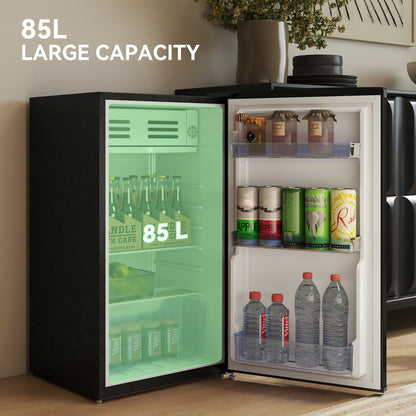 HOMCOM Under Counter Fridge, 85L Small Retro Refrigerator with Chiller Box, Adjustable Thermostat, Glass Shelves, Black