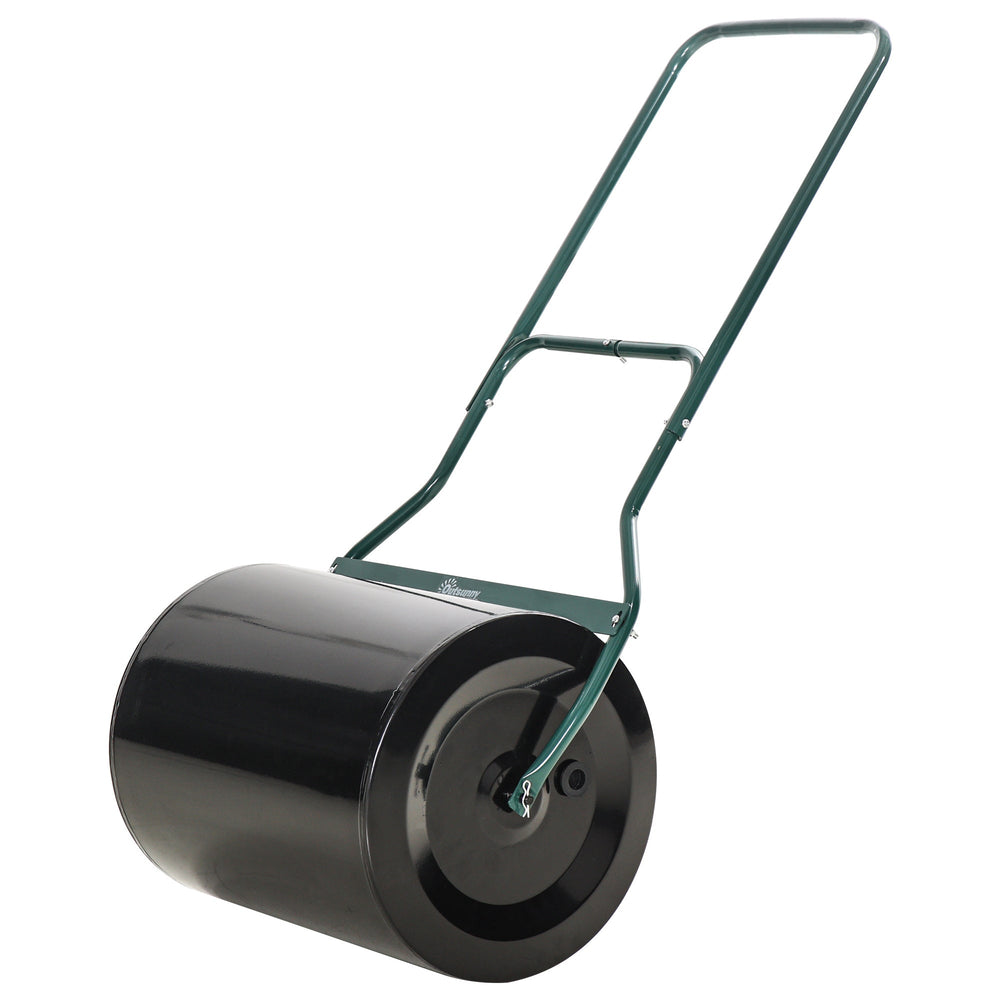 Outsunny 50cm Steel Garden Lawn Roller Push Pull w/ Fillable Cylinder Water Sand Plug Lawn Flatten Seed Sow Rolling Drum w/ Handle