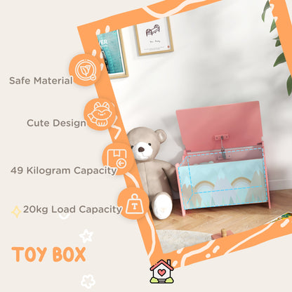ZONEKIZ Toy Box for Girls Boys, Kids Toy Chest with Lid Safety Hinge, Cute Animal Design, Pink
