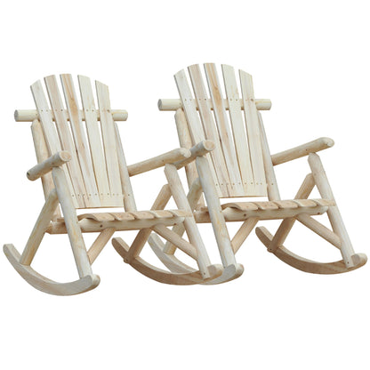 Outsunny 2 Piece Adirondack Chair Cedar Wood Ergonomic Rocking Chair Porch Rocker Garden Traditional - Burlywood