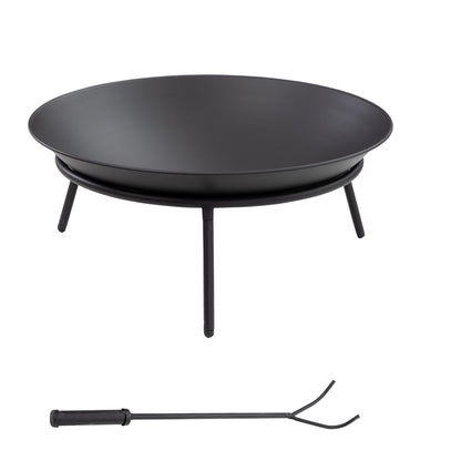 Outsunny Outdoor Fire Pit, Portable Round Firepit with Poker, for Garden, Camping, Bonfire, Picnic, Dia. 47 x 21 cm, Black