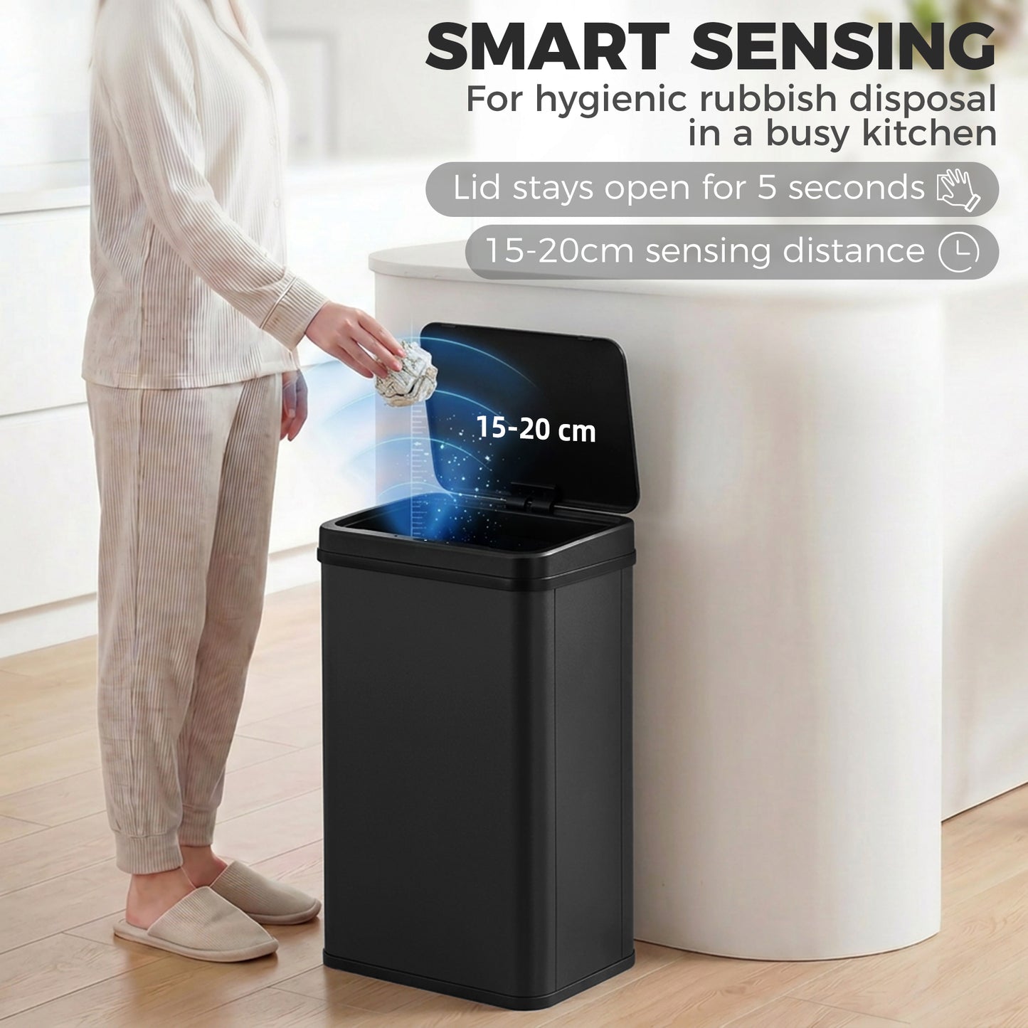 HOMCOM 40L Sensor Bin with Soft-Close Lid, Stainless Steel Automatic Touchless Motion Sensor Kitchen Bin, Black