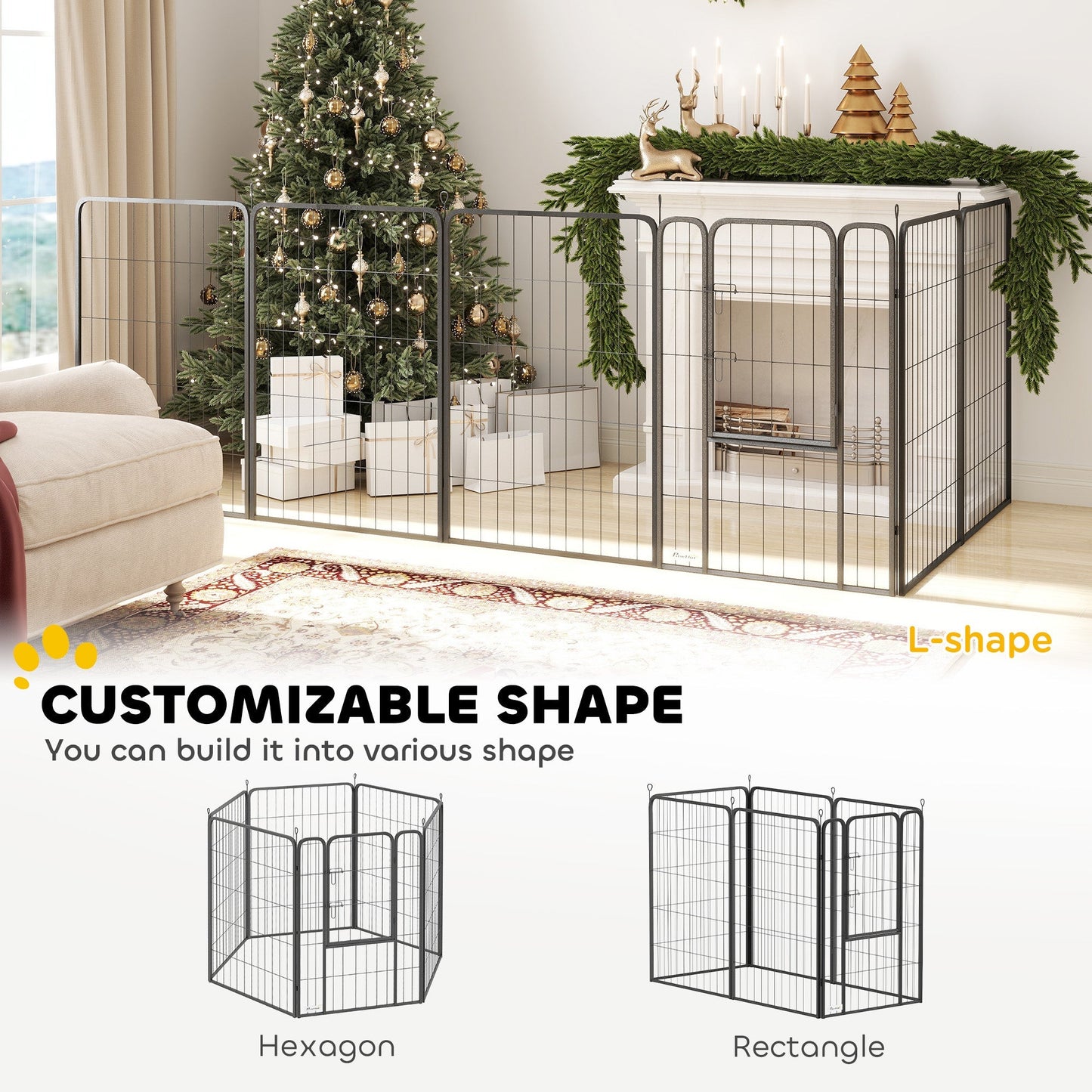 PawHut Six-Panel Dog Playpen with Door, for Large Dogs, Indoors, Outdoors, 100cm Tall, Black