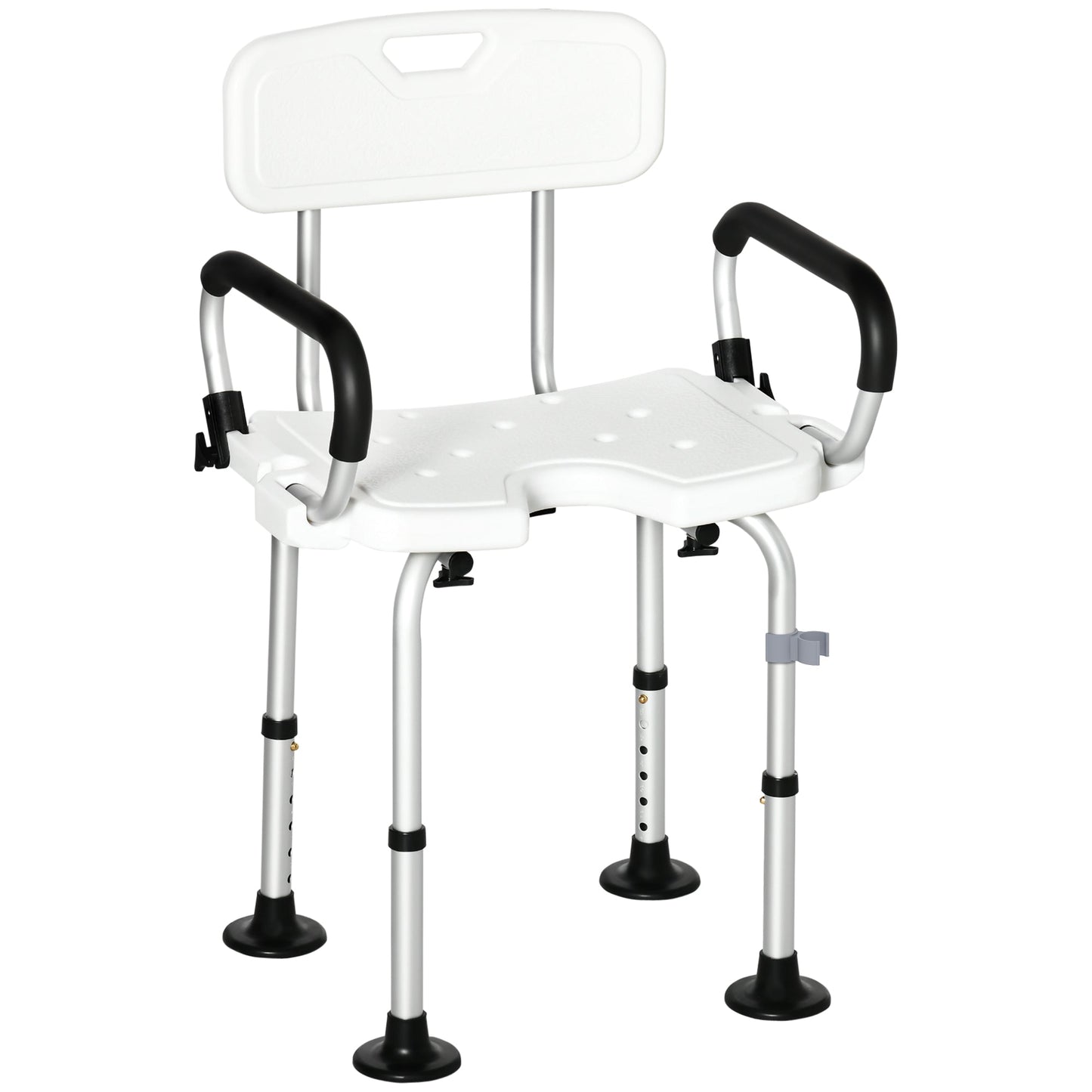 HOMCOM Shower Chair for the Elderly and Disabled, Height Adjustable Shower Stool with Back and Flipped Padded Arms, Suction Foot Pads, White