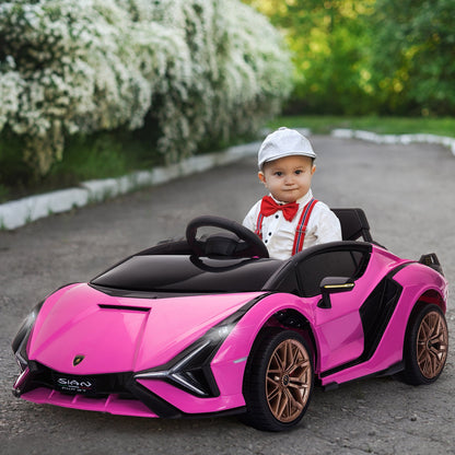 12V Battery-powered Kids Electric Ride On Car Lamborghini SIAN Toy with Parental Remote Control Lights MP3 for 3-5 Years Old Pink