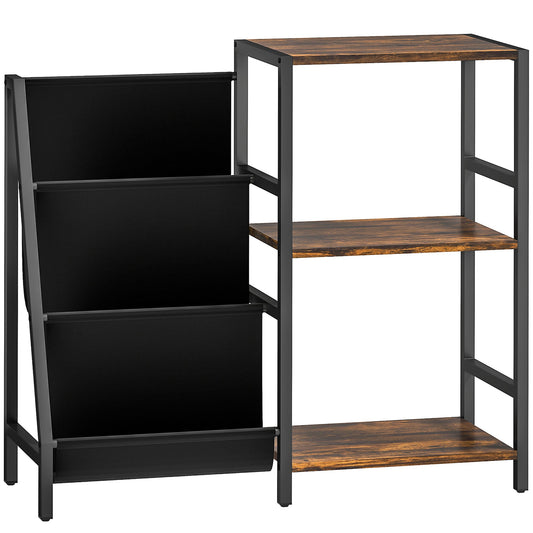 HOMCOM 3-Tier Record Player Stand, End Table for Living Room, Bedroom - Rustic Brown