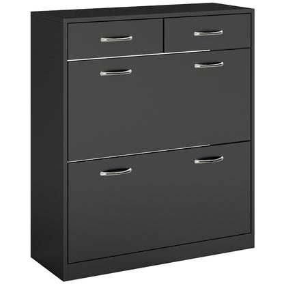 HOMCOM Narrow Shoe Storage with 2 Flip Drawers and Adjustable Shelves Shoe Cabinet Organizer for 12 Pairs of Shoes, Black