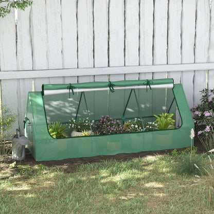 Outsunny Portable Small Polytunnel, Mini Greenhouse with Mesh Windows for Indoor and Outdoor, 240x90x90cm, Green