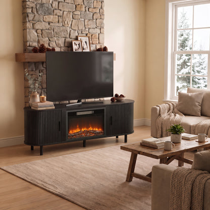 HOMCOM Electric Fireplace TV Stand for 70" TVs, 1800W Entertainment Center with Adjustable Flame Effect, Storage