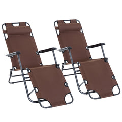 Outsunny 2 in 1 Folding Sun Lounger Reclining Garden Chair Set of 2 with 2-Level Adjustable Backrest, Outdoor Zero Gravity Recliner Garden Chairs with Head Pillow and Armrests, Brown