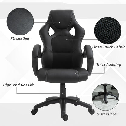 Vinsetto Computer Chair Faux Leather High Back Home Office Chair, Swivel Chair w/ Wheels Armrests, Black