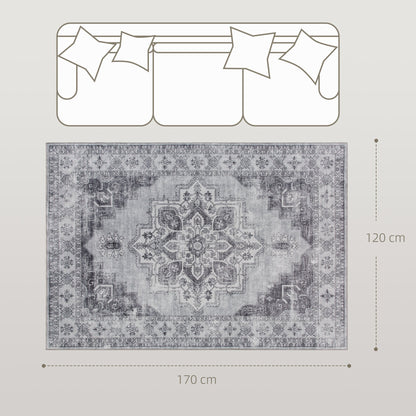 HOMCOM Vintage Area Rug, Non-Slip Washable Rug, Flannel Floor Carpet for Living Room, Bedroom, Dining Room, Home Office, 170 x 120 cm, Grey