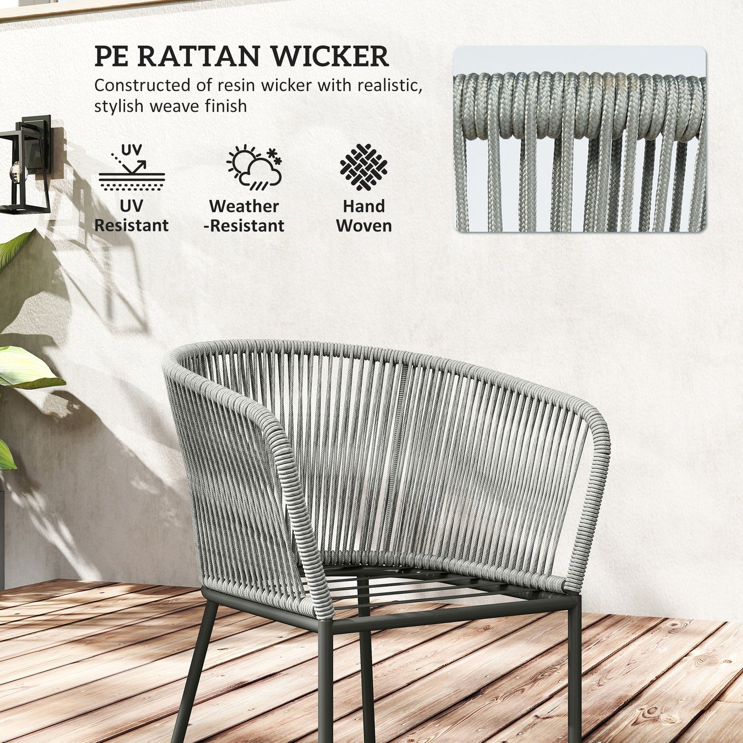 Outsunny Rattan Dining Set, 6 Seater Rattan Garden Furniture Set with Acacia Wood Top Rectangle Table, 6 Chairs, Washable Seat Cushions, for Outdoor, Patio, Conservatory, Grey