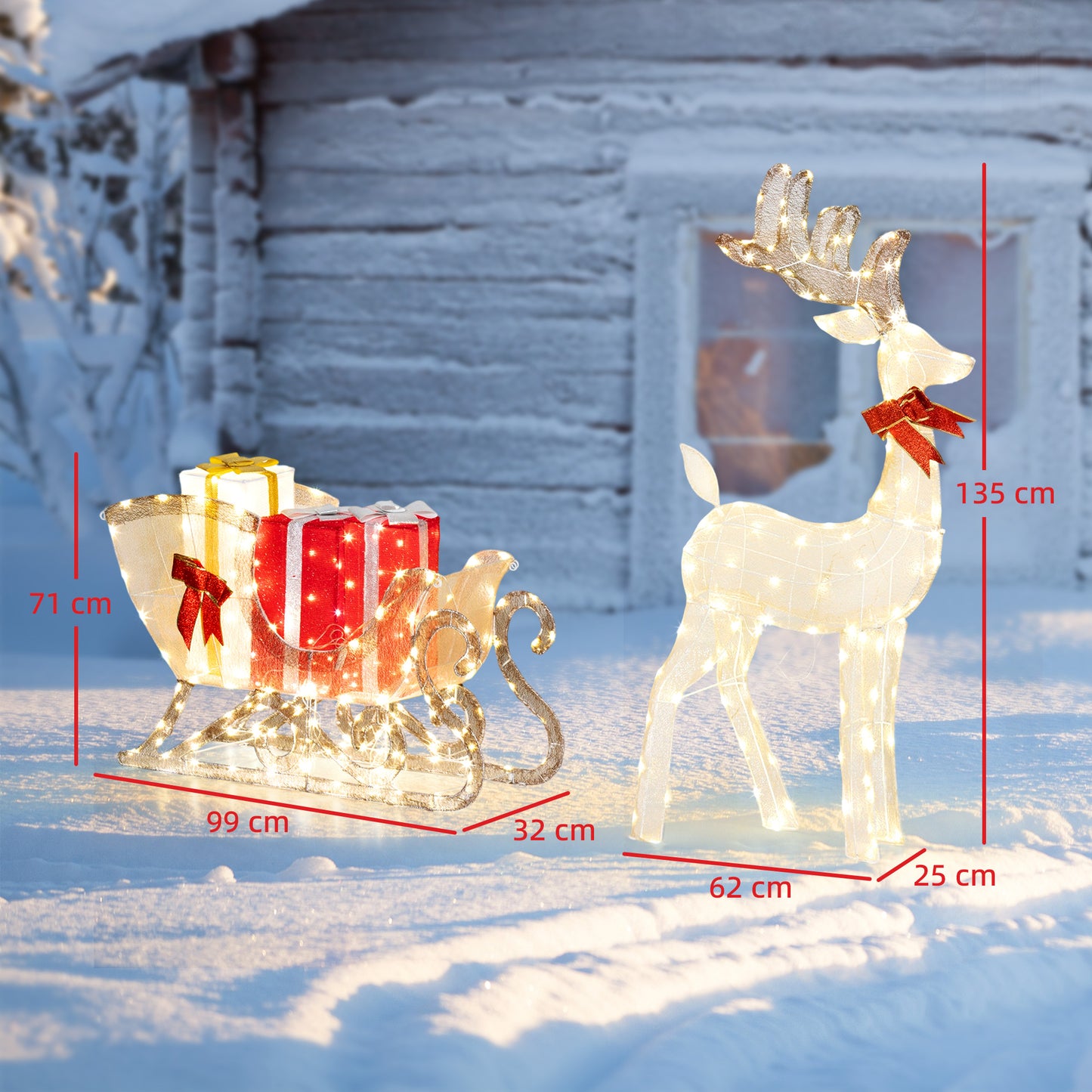 Outsunny Lighted Christmas Reindeer in Sleigh with Gift Boxes