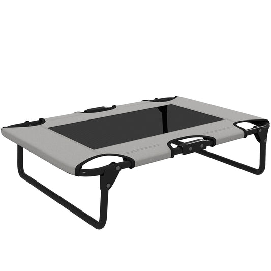PawHut Portable Raised Dog Bed, Elevated Pet Cot with Breathable Mesh for Indoor Outdoor, for Small Medium Dogs, Light Grey