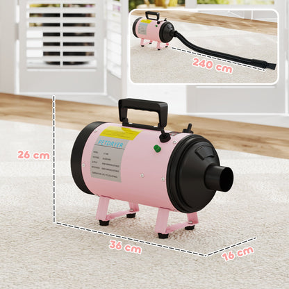 PawHut 2200W Dog Hair Dryer with Adjustable Temperature & Velocity, 3 Different Nozzles, Pink