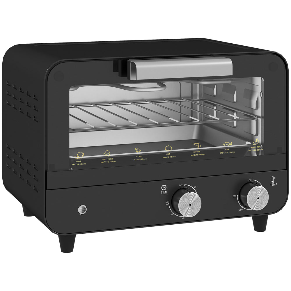 HOMCOM Small Toaster Oven, 12L Multifunction Mini Countertop Oven with Glass Door, Adjustable Temperature and Timer, Black