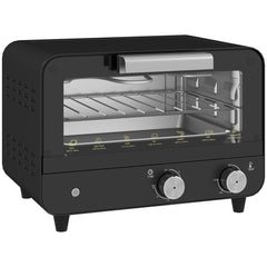 HOMCOM Small Toaster Oven, 12L Multifunction Mini Countertop Oven with Glass Door, Adjustable Temperature and Timer, Black