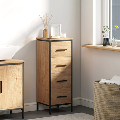 HOMCOM Narrow Bathroom Storage Cabinet with 4 Drawers - Oak