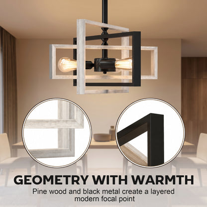 HOMCOM Ceiling Light Fixtures, Industrial Ceiling Lighting with Wood Frame, Bulbs Not Included, Black