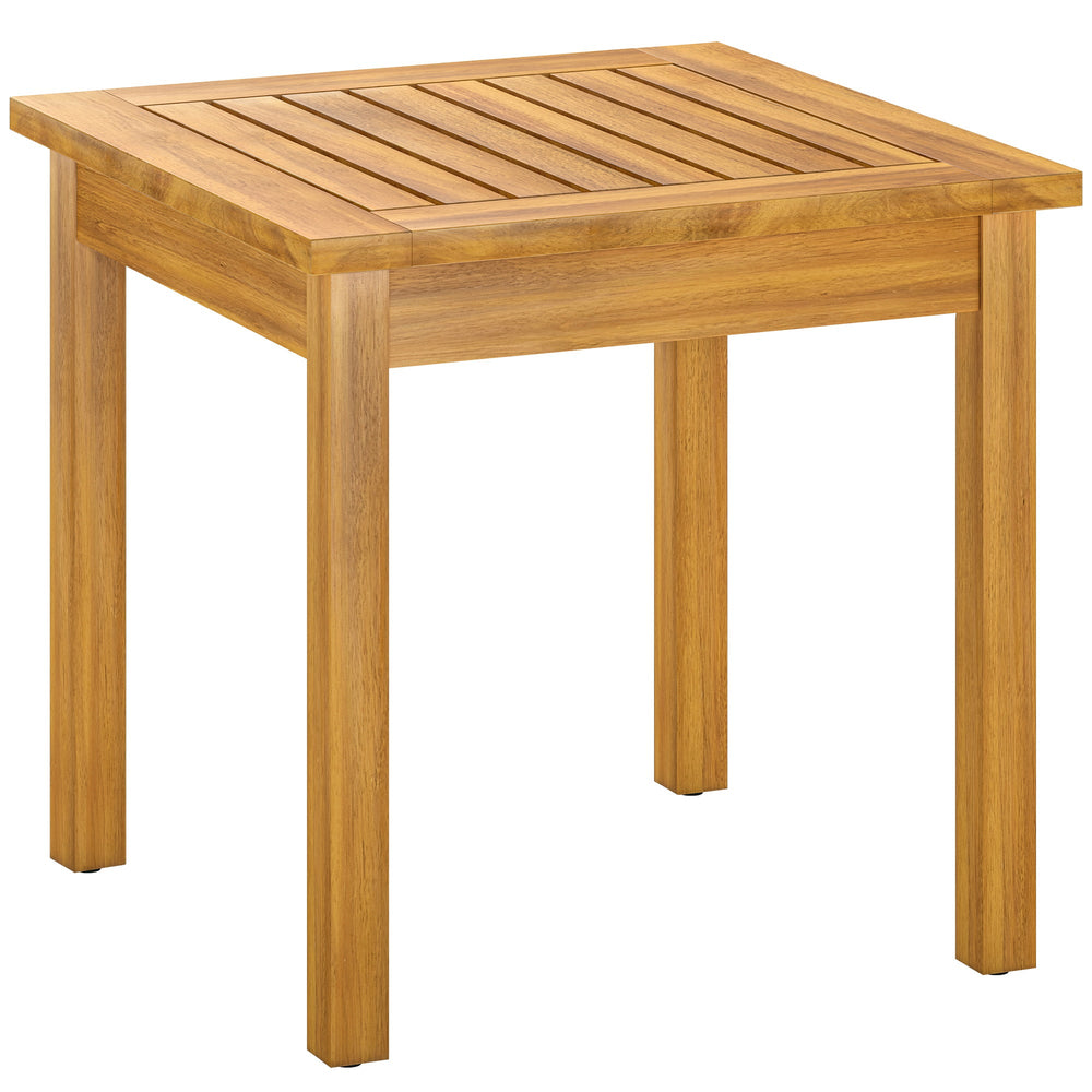 Outsunny Coffee Table Fully Assembled Patio Side Table Slatted Top Solid Acacia Wood for Indoor Outdoor Natural Wood