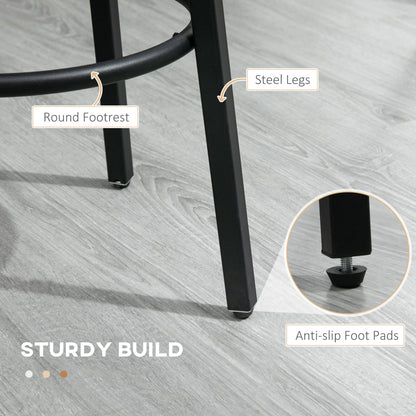 HOMCOM Bar Stools, Set of 2 Kitchen Breakfast Stools with Sturdy Steel Frame, Industrial Tall Bar Chairs, 65cm High Seat, Rustic Brown