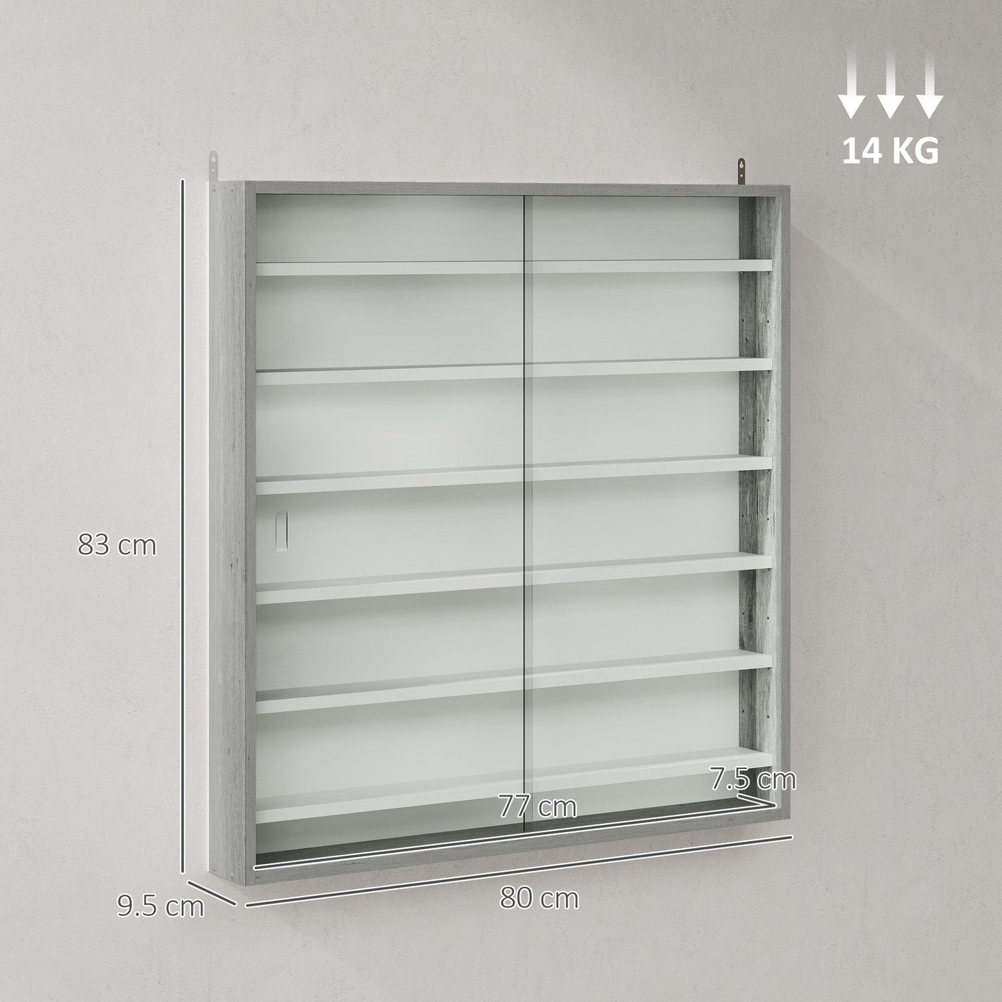 HOMCOM Six Shelf Display Cabinet, with Glass Doors - Graphite Wood Effect