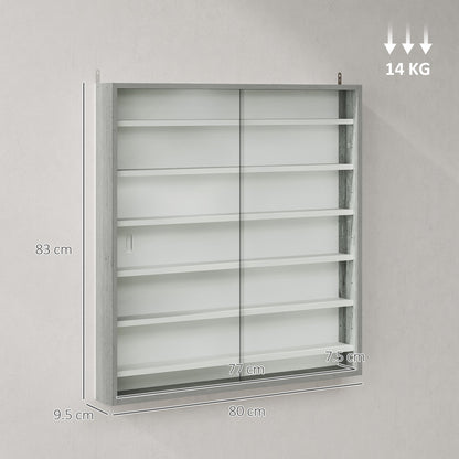 HOMCOM Six Shelf Display Cabinet, with Glass Doors - Graphite Wood Effect