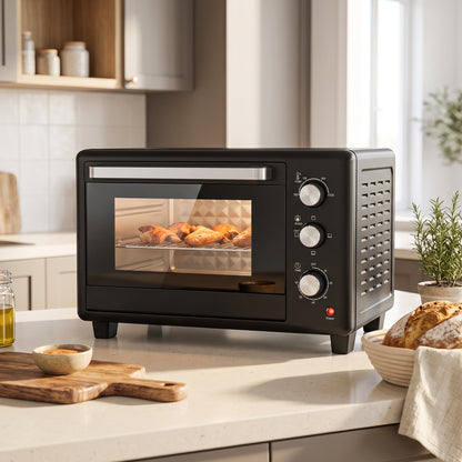 HOMCOM 30 L Mini Oven, Countertop Electric Cooker & Grill for Roasting, Baking, Grilling with Adjustable Temperature, Black