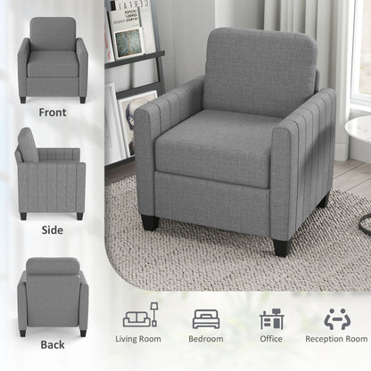 HOMCOM Modern Boxy Linen-Look Armchair - Light Grey