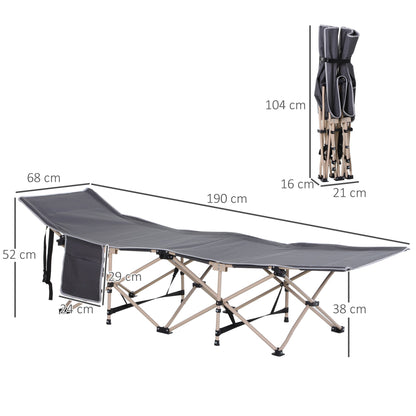 Outsunny Single Steel Frame Portable Camping Cot, with Carry Bag - Grey