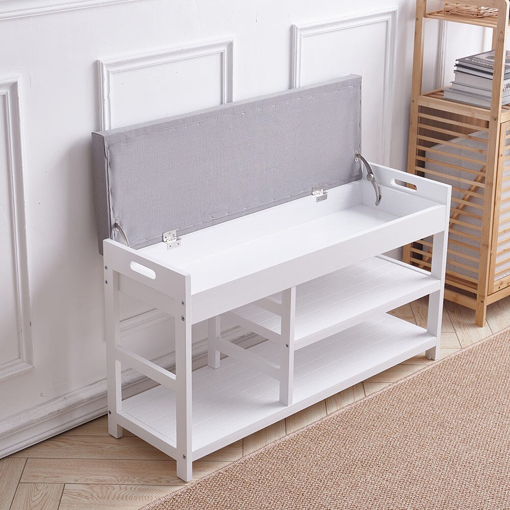 Wooden 2-Tier Shoe Bench with Cushioned Seat