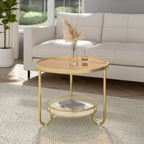 2 Tier Round Glass and Slate Coffee Table