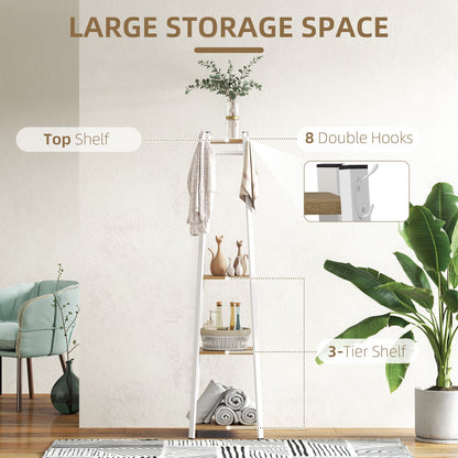 HOMCOM Compact Freestanding Coat Rack - White/Oak