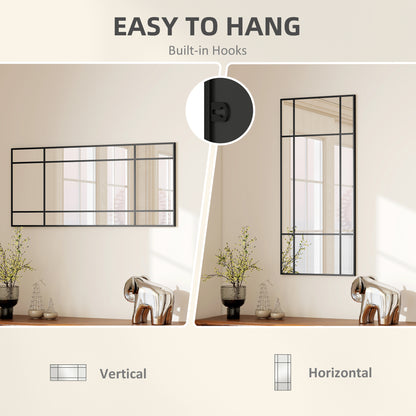 HOMCOM Decorative Grid Wall Mirror, with Back Hooks - Black