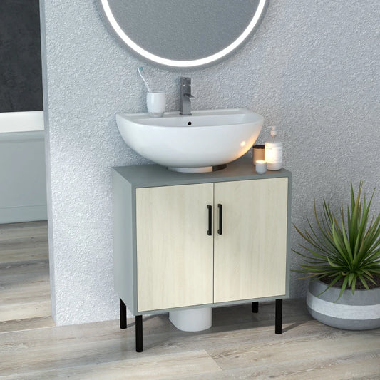 kleankin Under Sink Cabinet, Bathroom Vanity Unit, Storage Cupboard with Double Doors and Storage Shelves, 60x30x60cm, Natural