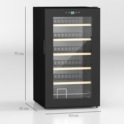 HOMCOM 24 Bottle Wine Fridge, 65 Litre Capacity, 43cm Freestanding Wine Cooler Fridge with Glass Door, LED Light, Digital Touch Screen, Temperature Control, Black