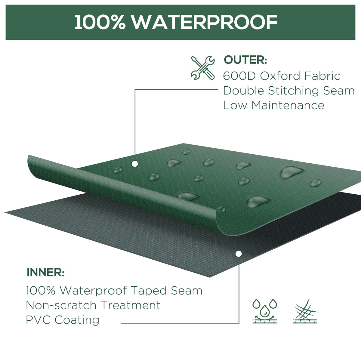 Outsunny Large Patio Garden Furniture Set Cover 600D Oxford Square Waterproof, 230 x 230 x 70 cm, Green