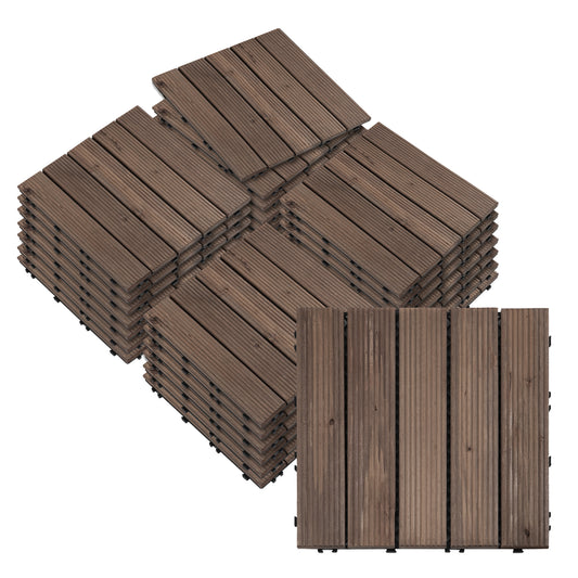 Outsunny 27 Pcs Solid Wood Interlocking Decking Tiles For Patio, Balcony, Roof Terrace, Hot Tub, Black, (30 x 30 cm Per Piece)