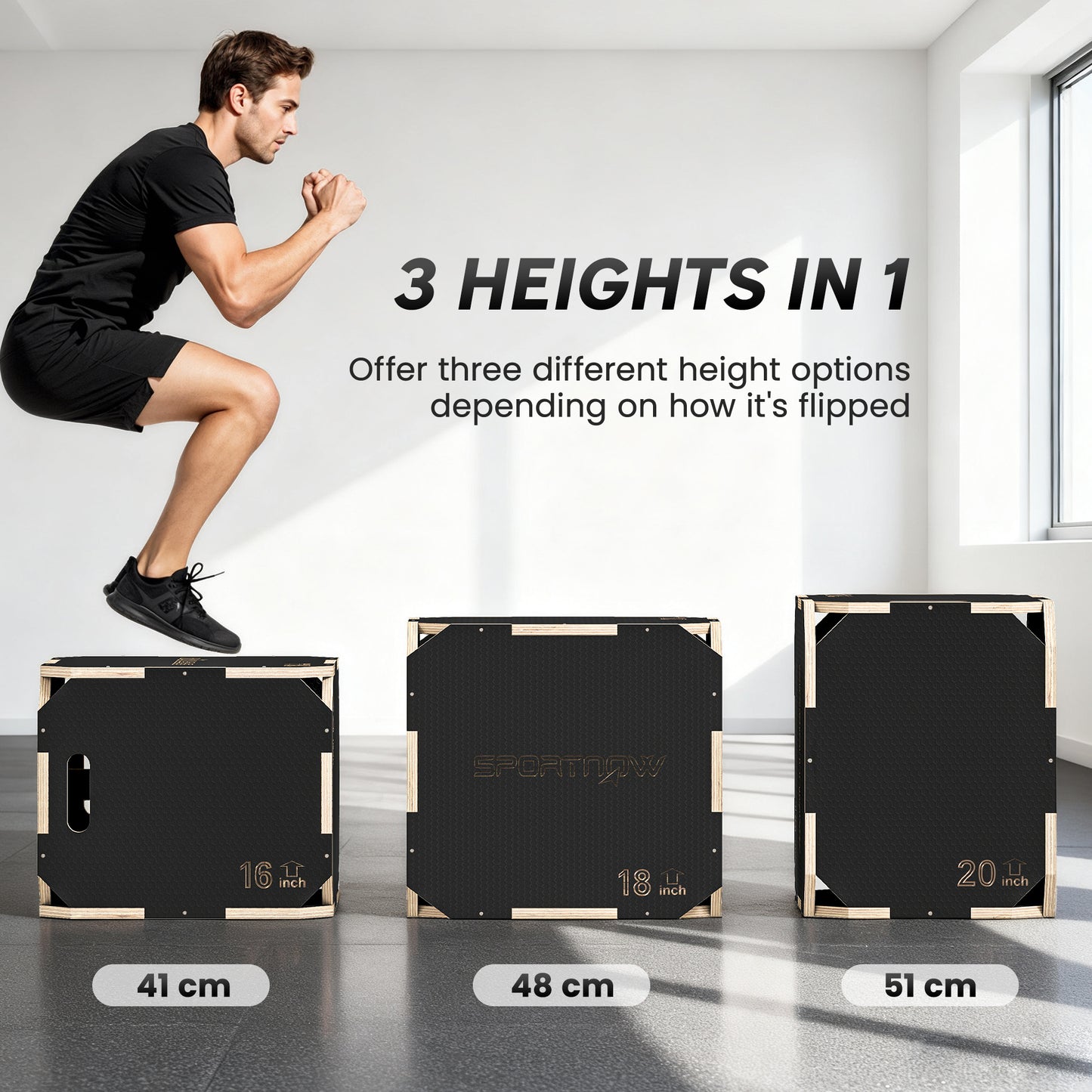 SPORTNOW Non-Slip Plyo Box, Corner-free Wooden Jump Box, 41 x 51 x 48 cm