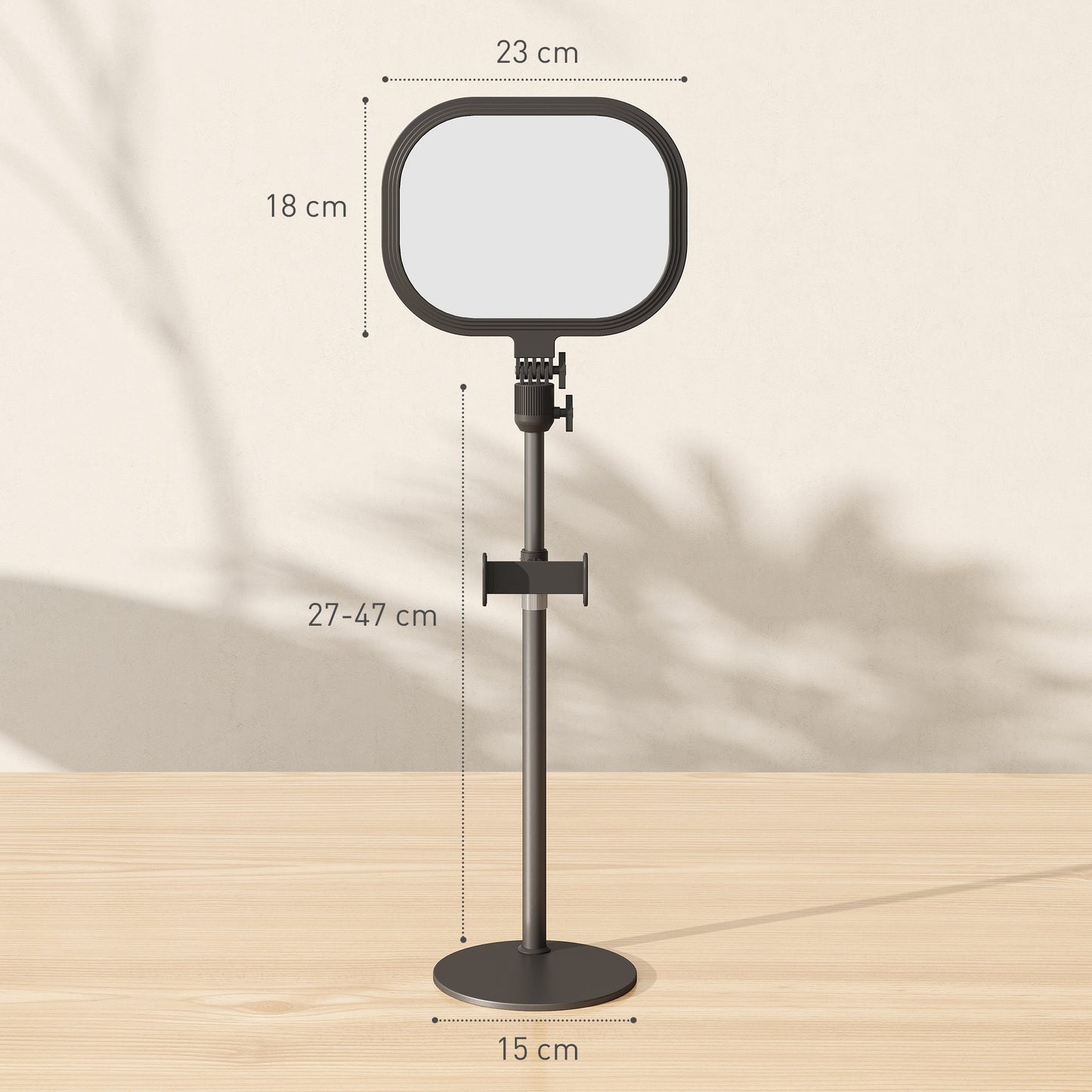 HOMCOM Selfie Light for Video Conference Lighting, Dimmable Desk Lamp with Stand Phone Holder, 5 Colour Modes & 10 Brightness Levels, Memory Function for Home Office, Recording, Video Calls, Black