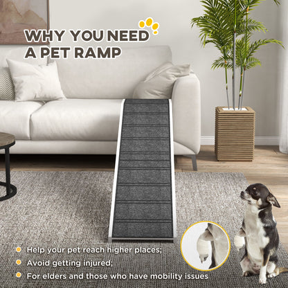 PawHut Pet Ramp for Dogs with Non-Slip Carpet and Top Platform - White & Grey
