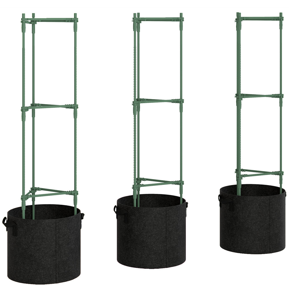 Outsunny 3 Packs Tomato Cages with 83.7L Grow Bags, 120cm Adjutstable Triangle Plant Stakes Support Trellis with Planter Bags