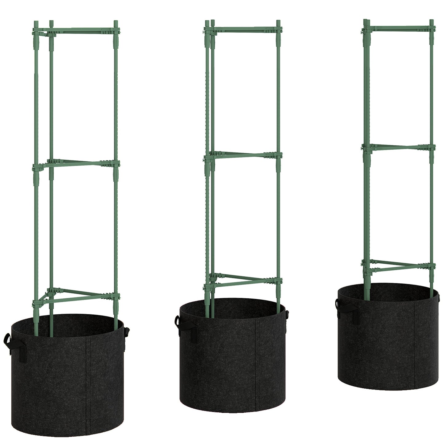 Outsunny 3 Packs Tomato Cages with 83.7L Grow Bags, 120cm Adjutstable Triangle Plant Stakes Support Trellis with Planter Bags