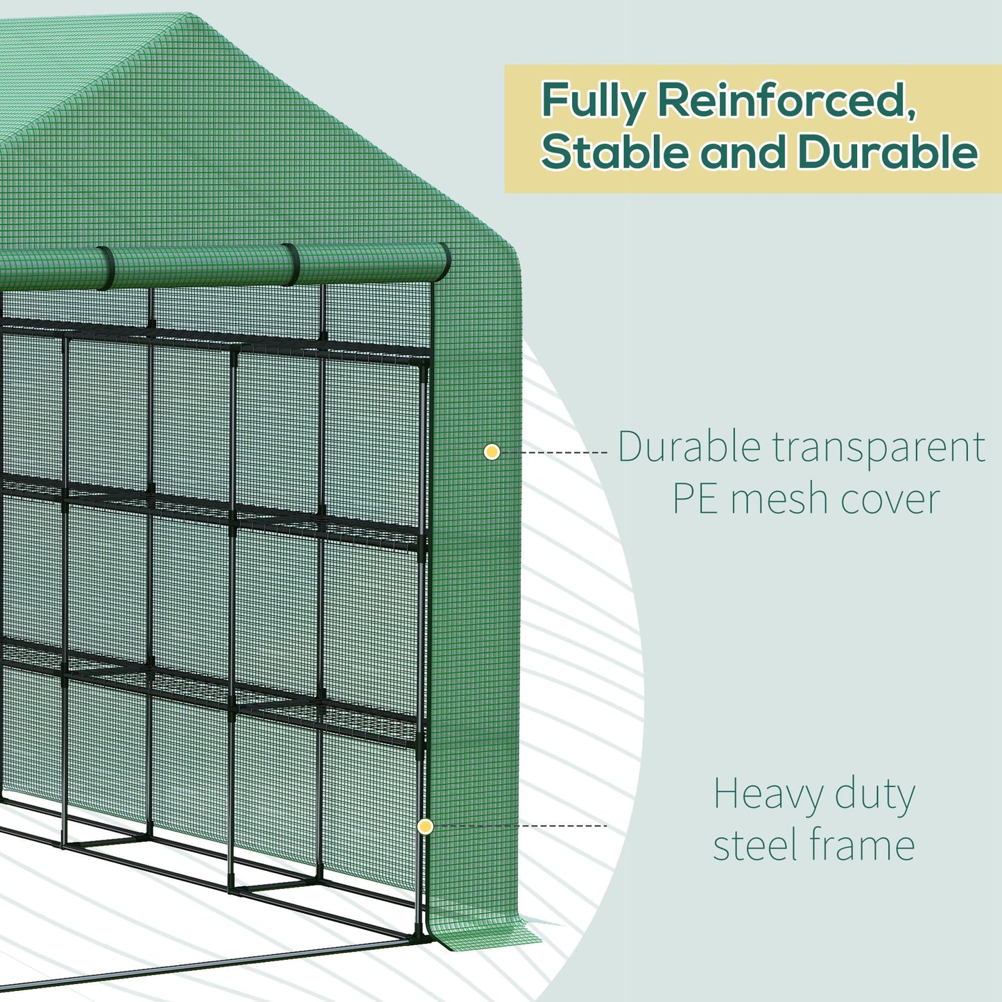 Outsunny Poly Tunnel Steeple Walk in Garden Greenhouse with Removable Cover Shelves - Green 244 x 180 x 210cm