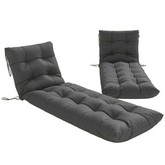 Outsunny Sun Lounger Cushions Only, Garden Lounge Chair Cushions Set of 2, Sunbed Replacement Pads with 4 Ties, Dark Grey
