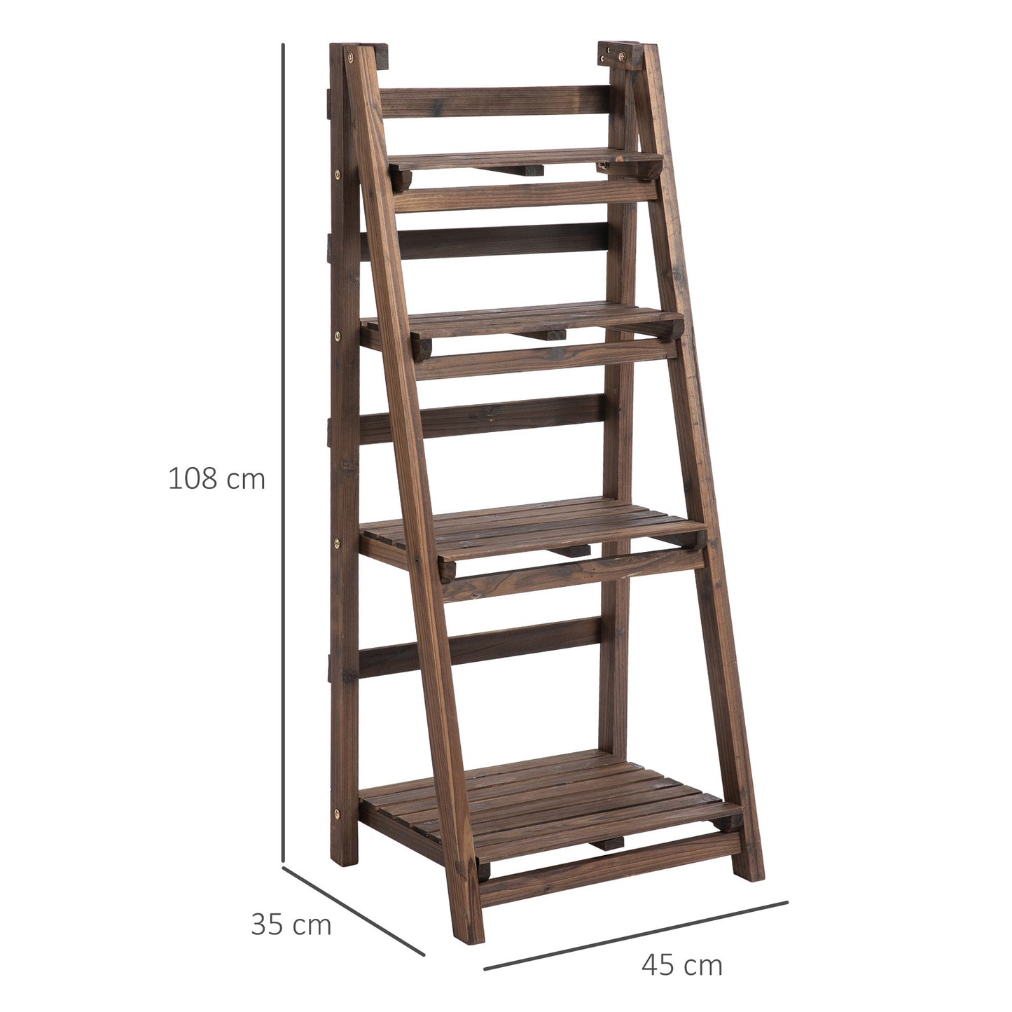 Outsunny 4-Tier Foldable Plant Stand, Wooden Ladder Shelf, Flower Pots Holder for Indoor Outdoor, 45L x 35W x 108H cm