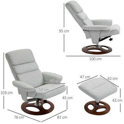 HOMCOM Recliner Chair Ottoman Set 360 Swivel Sofa Stool Modern Soft Thick Padding Wood Base Grey